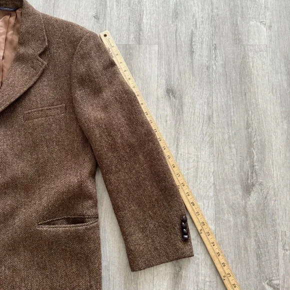 Vintage Brooks Brothers Sport Coat Mens 43R Brown Harris Tweed Herringbone Italy